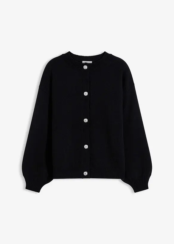 Strickjacke mit dekorativen Knöpfen in schwarz von vorne - bonprix