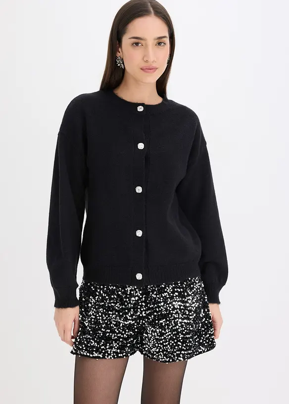 Strickjacke mit dekorativen Knöpfen in schwarz von vorne (im Anschnitt) - bonprix