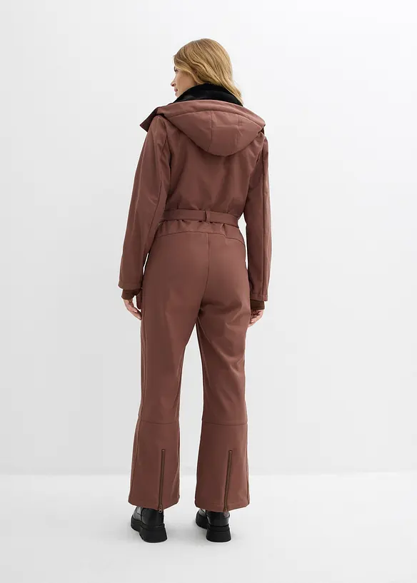 wasserabweisender, warmgefütterter Softshell-Skianzug in braun von hinten (Totalaufnahme) - bonprix