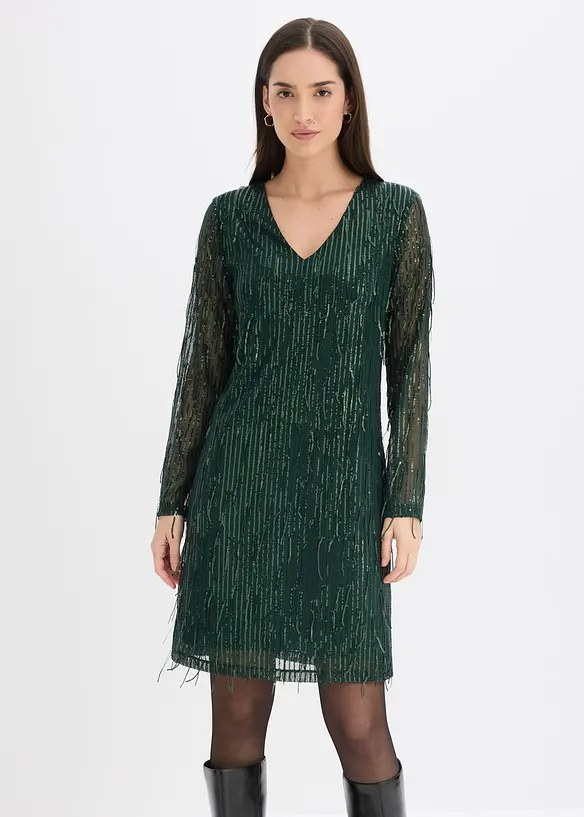 Paillettenkleid mit Fransen in grün von vorne (Totalaufnahme) - bonprix Paillettenkleid mit Fransen in grün von vorne (Totalaufnahme) - bonprix