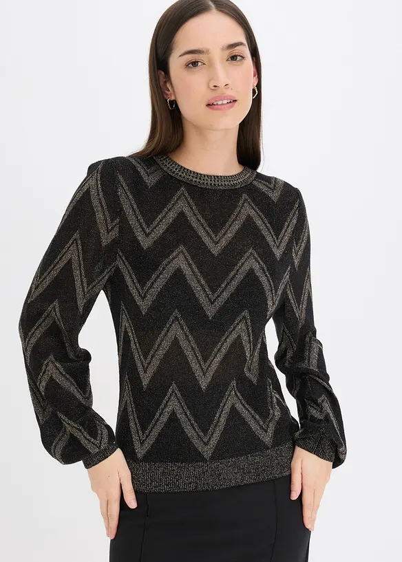 Feinstrickpullover mit Glitzereffekt in schwarz von vorne (im Anschnitt) - bonprix