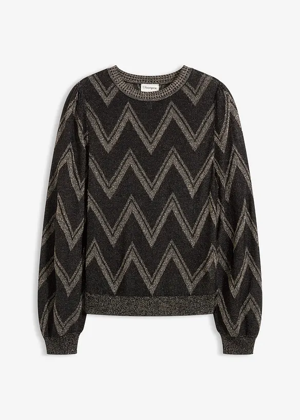 Feinstrickpullover mit Glitzereffekt in schwarz von vorne - bonprix