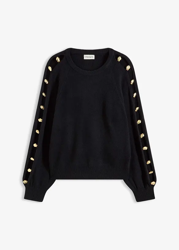 Pullover mit Metall-Perlen in schwarz von vorne - bonprix