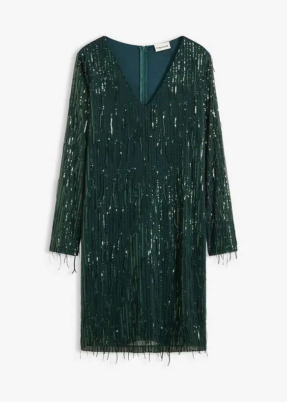 Paillettenkleid mit Fransen in grün von vorne - bonprix Paillettenkleid mit Fransen in grün von vorne - bonprix