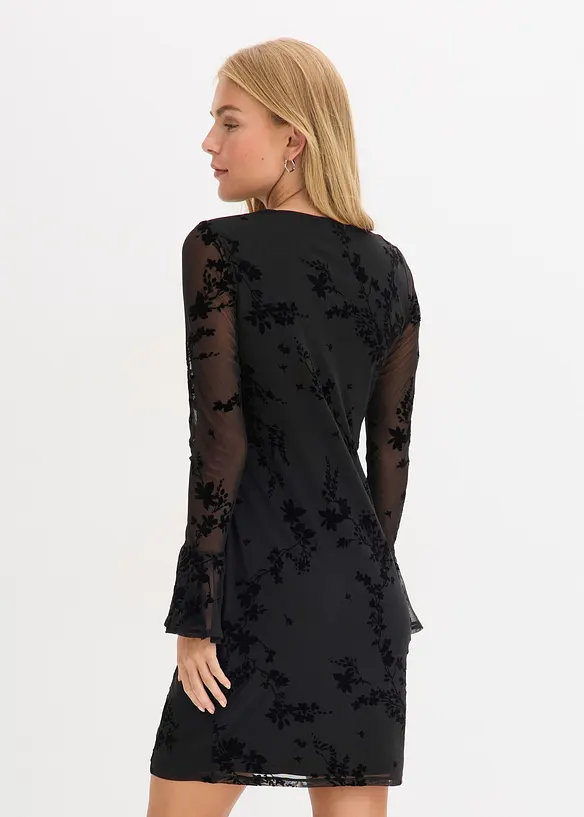 Minikleid mit Mesh in schwarz von hinten (Totalaufnahme) - bonprix