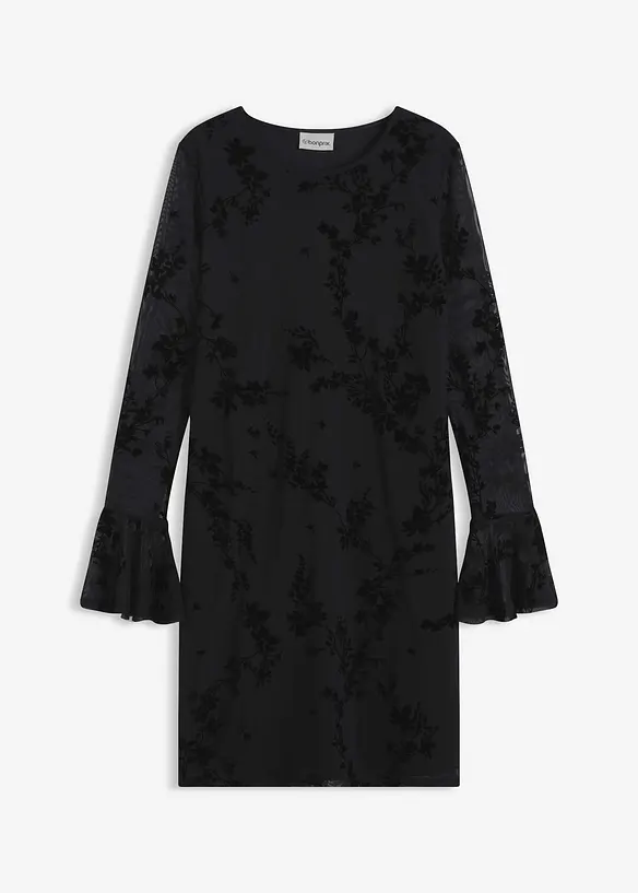Minikleid mit Mesh in schwarz von vorne - bonprix