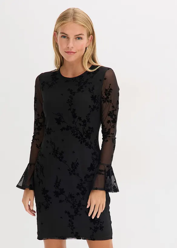 Minikleid mit Mesh in schwarz von vorne (Totalaufnahme) - bonprix