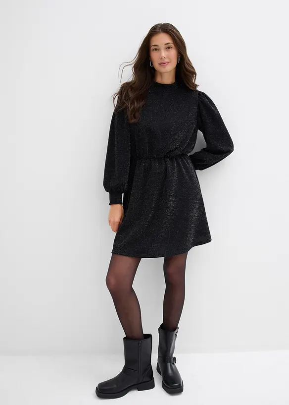 Glitzerkleid aus fester Interlock-Qualität in schwarz von vorne (Totalaufnahme) - bonprix