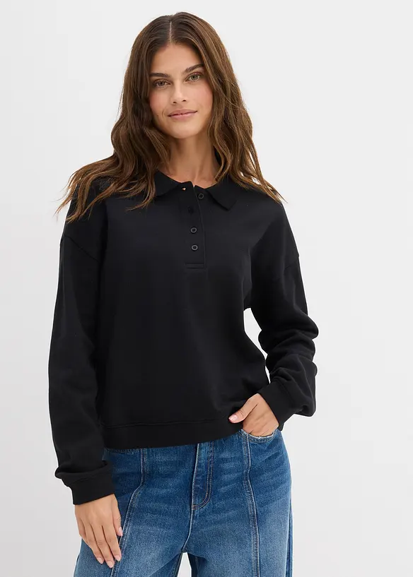 Sweatshirt aus reiner Bio-Baumwolle in schwarz von vorne (im Anschnitt) - bonprix Sweatshirt aus reiner Bio-Baumwolle in schwarz von vorne (im Anschnitt) - bonprix