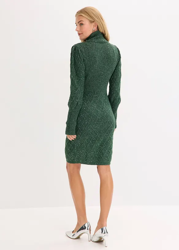 Strickkleid mit Pailletten in grün von hinten (Totalaufnahme) - bonprix