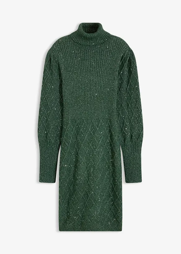 Strickkleid mit Pailletten in grün von vorne - bonprix