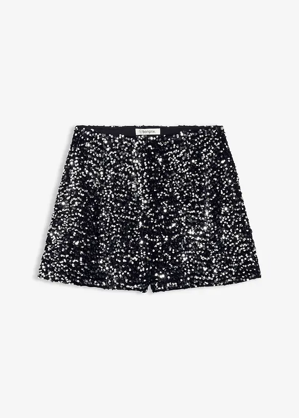 Pailletten-Shorts in schwarz von vorne - bonprix