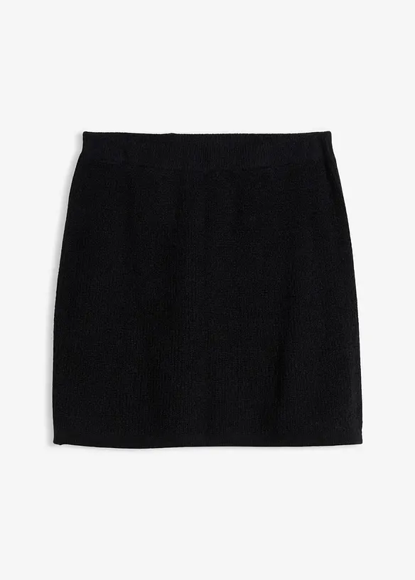 Kurzer Strickrock in schwarz von vorne - bonprix