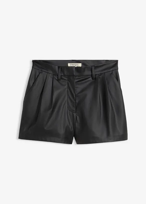 Kurze Lederimitat-Shorts in schwarz von vorne - bonprix