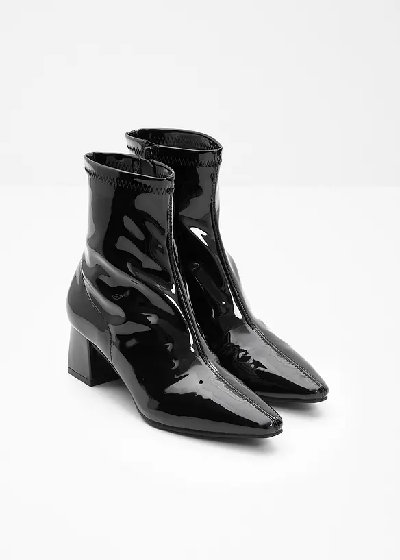Stiefeletten in Lack-Optik in schwarz - bonprix