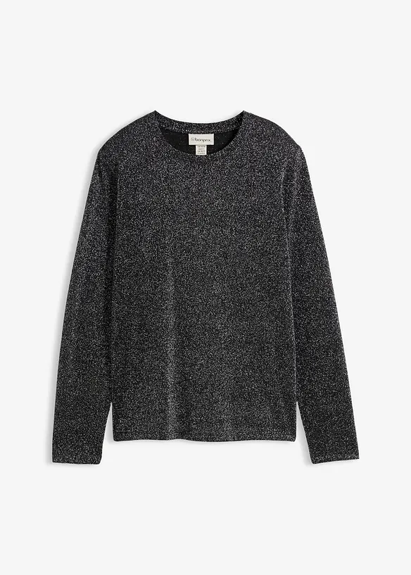 Langarmshirt mit Glitzergarn in schwarz von vorne - bonprix