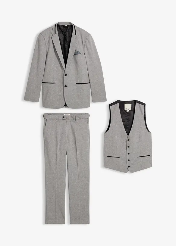 Anzug mit Weste in Regular Fit (3-tlg.Set) in grau von vorne - bonprix