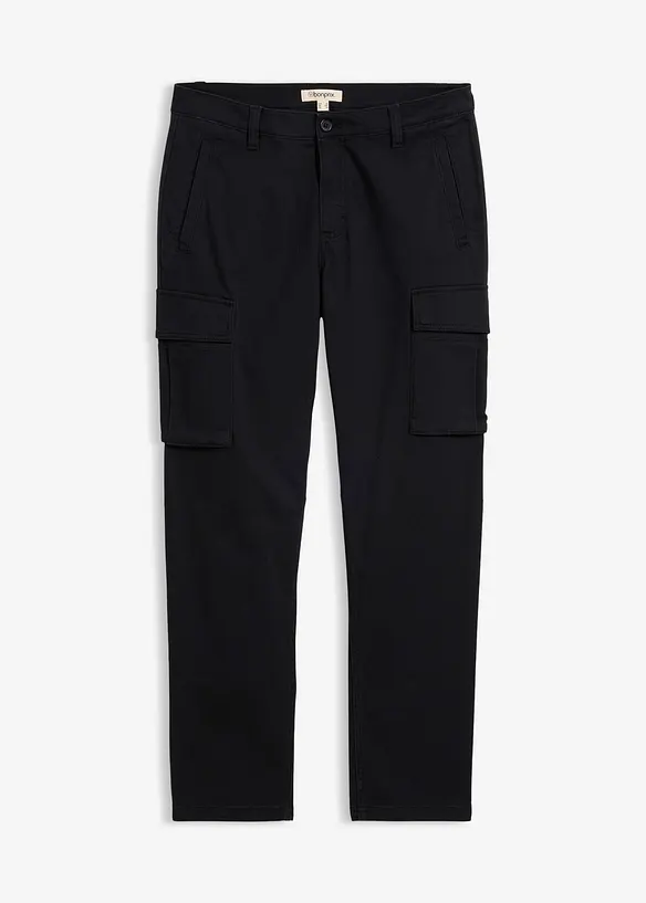 Regular Fit Stretch-Cargohose mit reiner Baumwolle, Straight in schwarz von vorne - bonprix