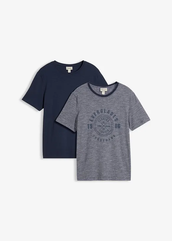 T-Shirt aus reiner Baumwolle (2er Pack) in blau von vorne - bonprix