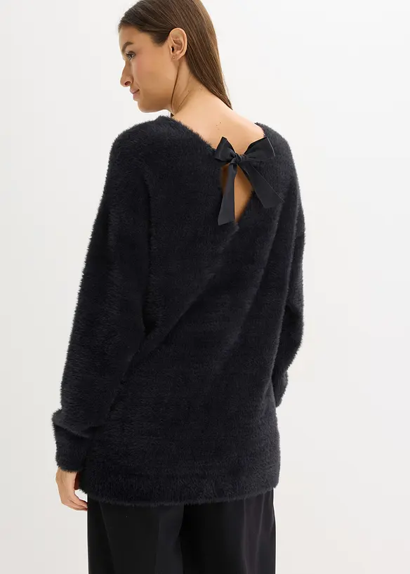 Longpullover aus weichem Federgarn in schwarz von vorne (im Anschnitt) - bonprix Longpullover aus weichem Federgarn in schwarz von vorne (im Anschnitt) - bonprix