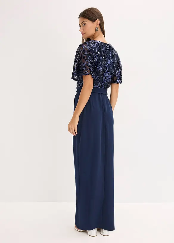 Maxikleid mit Paillettenstickerei in blau von hinten (Totalaufnahme) - bonprix Maxikleid mit Paillettenstickerei in blau von hinten (Totalaufnahme) - bonprix