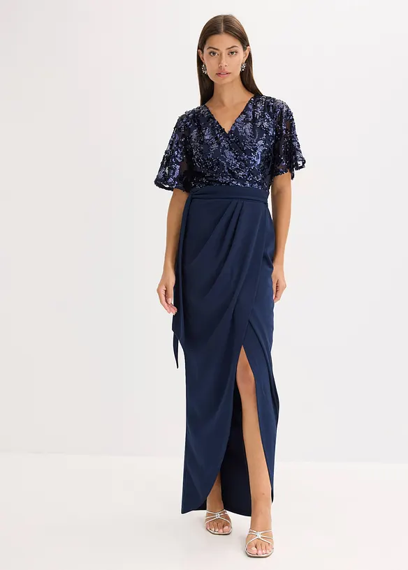Maxikleid mit Paillettenstickerei in blau von vorne (Totalaufnahme) - bonprix Maxikleid mit Paillettenstickerei in blau von vorne (Totalaufnahme) - bonprix