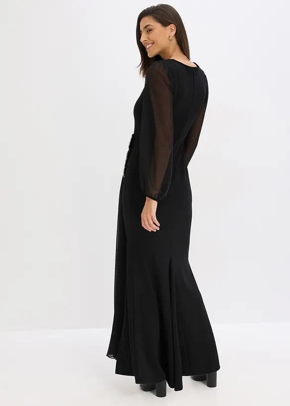 Maxikleid mit Strassstein-Applikation in schwarz von hinten (Totalaufnahme) - bonprix