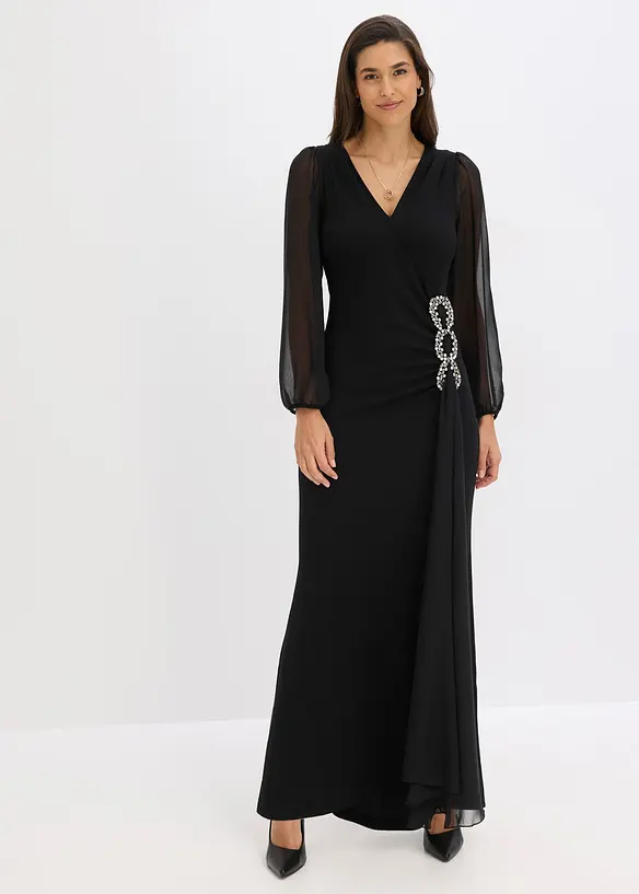 Maxikleid mit Strassstein-Applikation in schwarz von vorne (Totalaufnahme) - bonprix