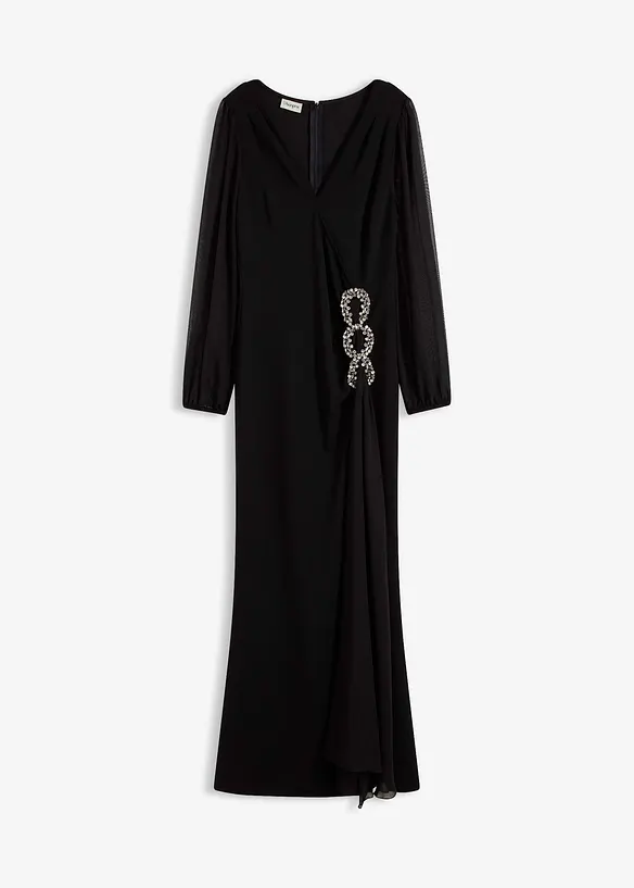 Maxikleid mit Strassstein-Applikation in schwarz von vorne - bonprix