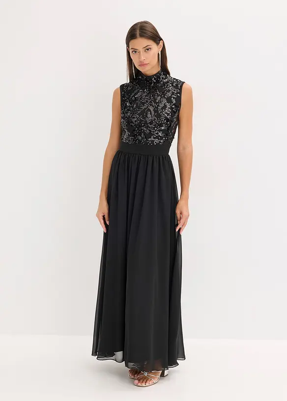 Maxikleid in schwarz von vorne (Totalaufnahme) - bonprix Maxikleid in schwarz von vorne (Totalaufnahme) - bonprix