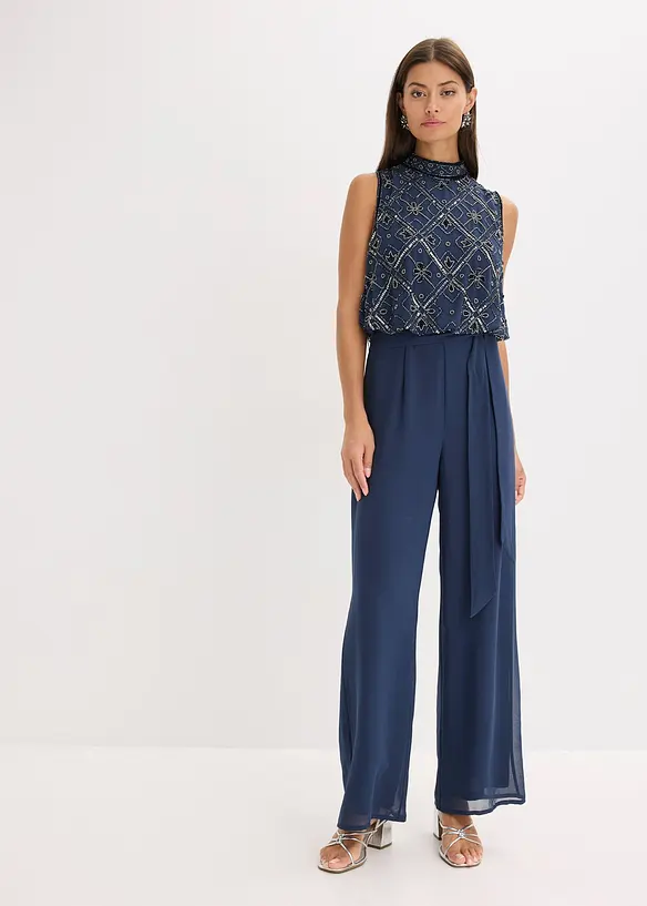 Overall mit Perlenstickerei in blau von vorne (Totalaufnahme) - bonprix