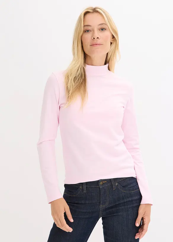 Figurbetontes Langarmshirt in rosa von vorne (im Anschnitt) - bonprix