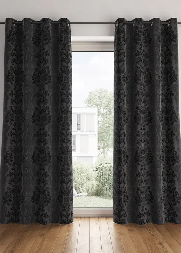 Blickdichter Vorhang aus gewebtem Jacquard, in vielen Größen (1er Pack) in schwarz - bonprix