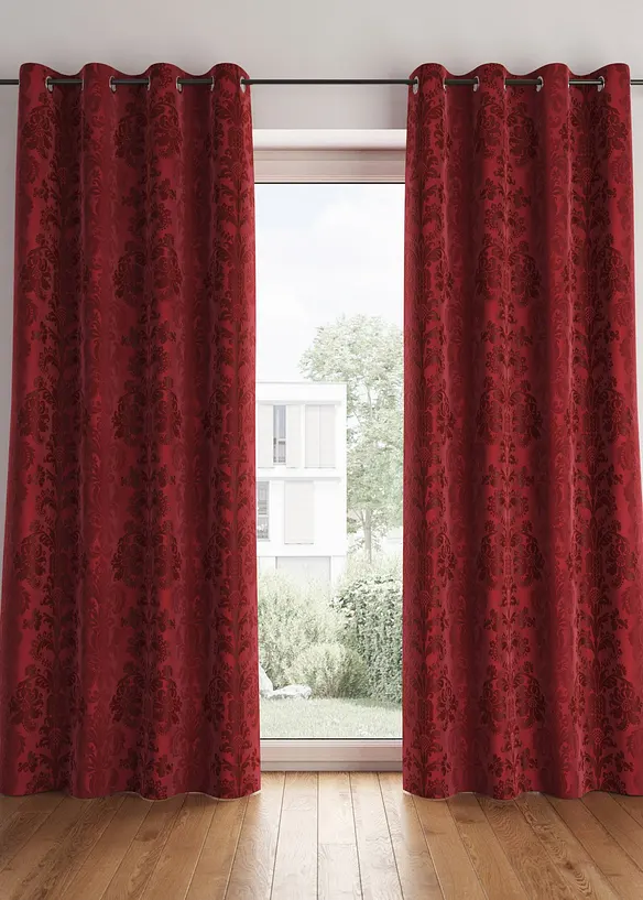 Blickdichter Vorhang aus gewebtem Jacquard, in vielen Größen (1er Pack) in rot - bonprix