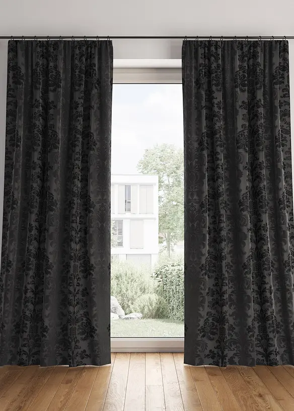 Blickdichter Vorhang aus gewebtem Jacquard, in vielen Größen (1er Pack) in schwarz - bonprix