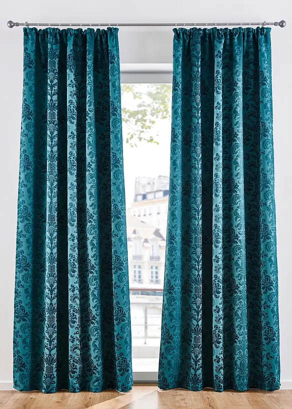 Blickdichter Vorhang aus gewebtem Jacquard, in vielen Größen (1er Pack) in petrol - bonprix