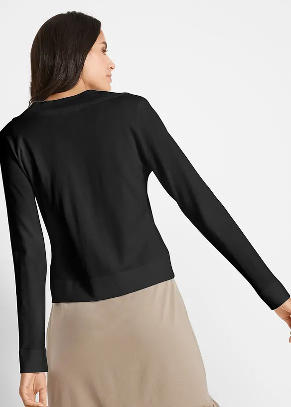 Strickjacke aus fließender Viskose in schwarz von hinten (im Anschnitt) - bonprix
