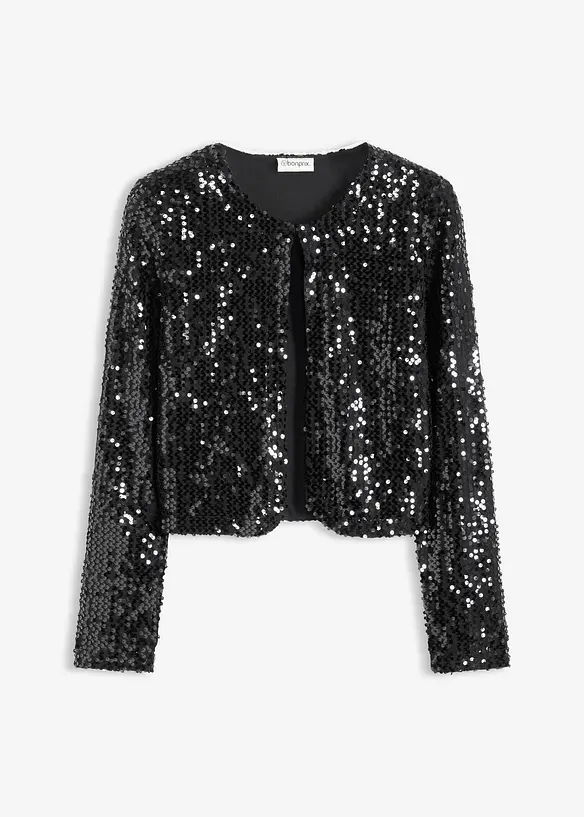 Pailletten-Jacke in schwarz von vorne - bonprix