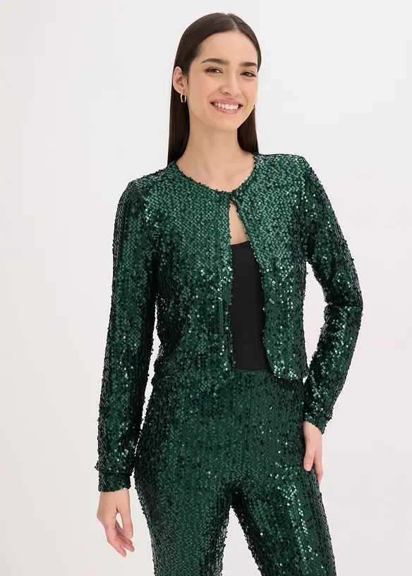 Pailletten-Jacke in grün von vorne (im Anschnitt) - bonprix