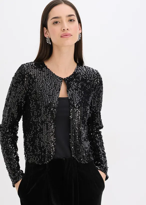 Pailletten-Jacke in schwarz von vorne (im Anschnitt) - bonprix