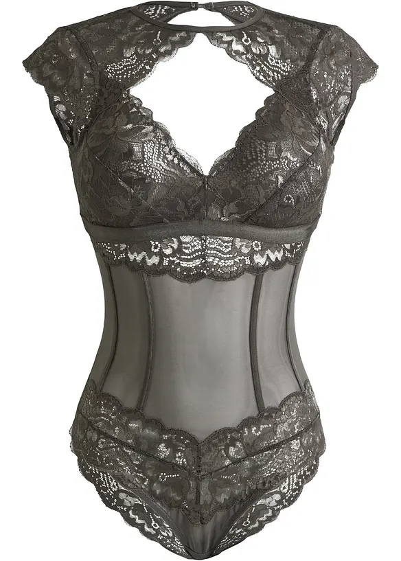 Body mit feiner Spitze in grau von vorne - bonprix