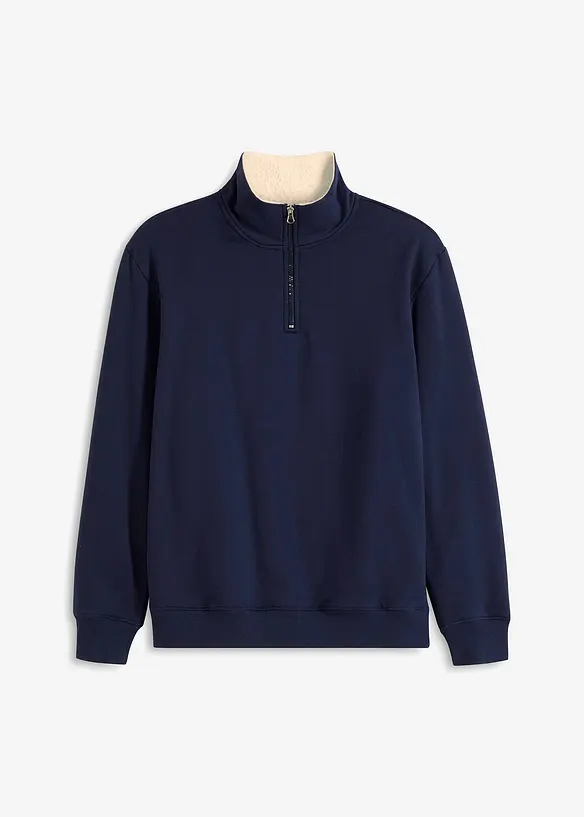Thermo-Sweatshirt mit flauschigem Teddyfleece in blau von vorne - bonprix