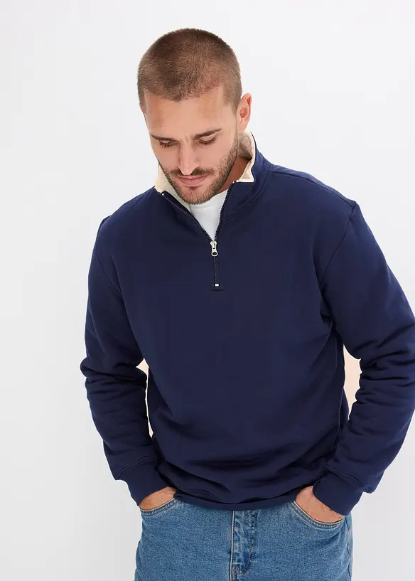 Thermo-Sweatshirt mit flauschigem Teddyfleece in blau von vorne (im Anschnitt) - bonprix
