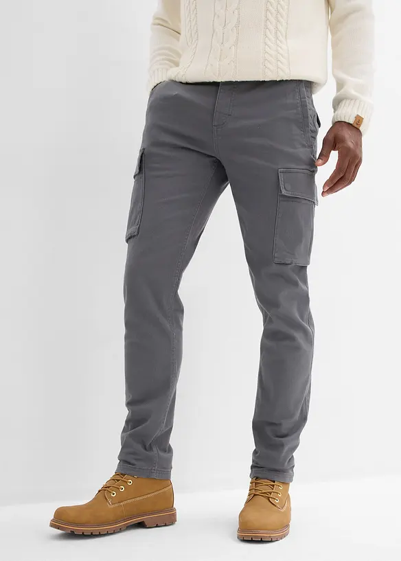 Regular Fit Stretch-Cargohose mit reiner Baumwolle, Straight in grau von vorne - bonprix