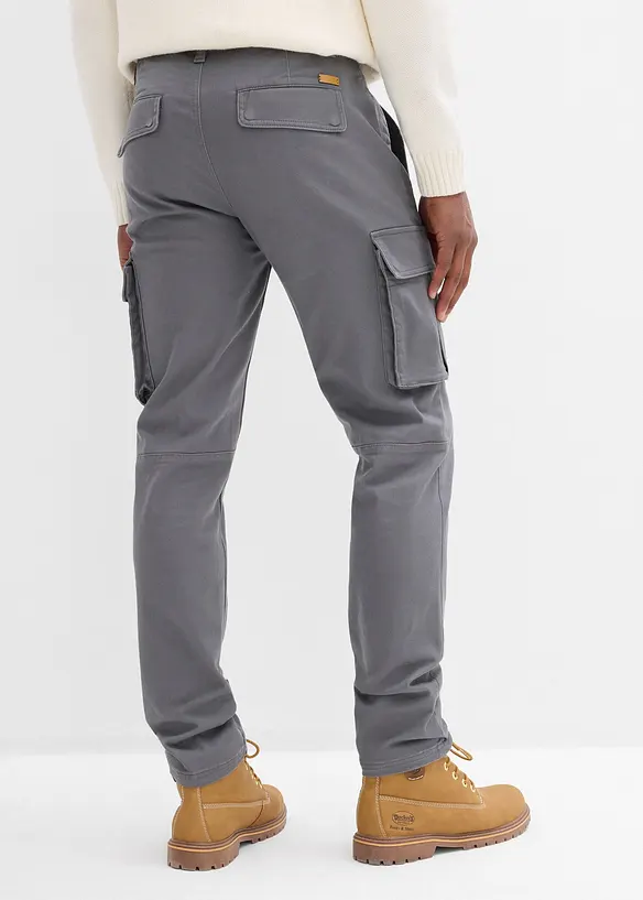Regular Fit Stretch-Cargohose mit reiner Baumwolle, Straight in grau von hinten - bonprix
