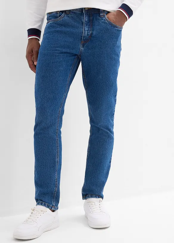 Classic-Fit Jeans mit Dehnbund, Straight in blau von vorne - bonprix