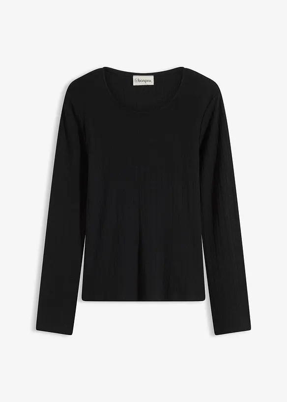 Geripptes Langarmshirt in schwarz von vorne - bonprix Geripptes Langarmshirt in schwarz von vorne - bonprix