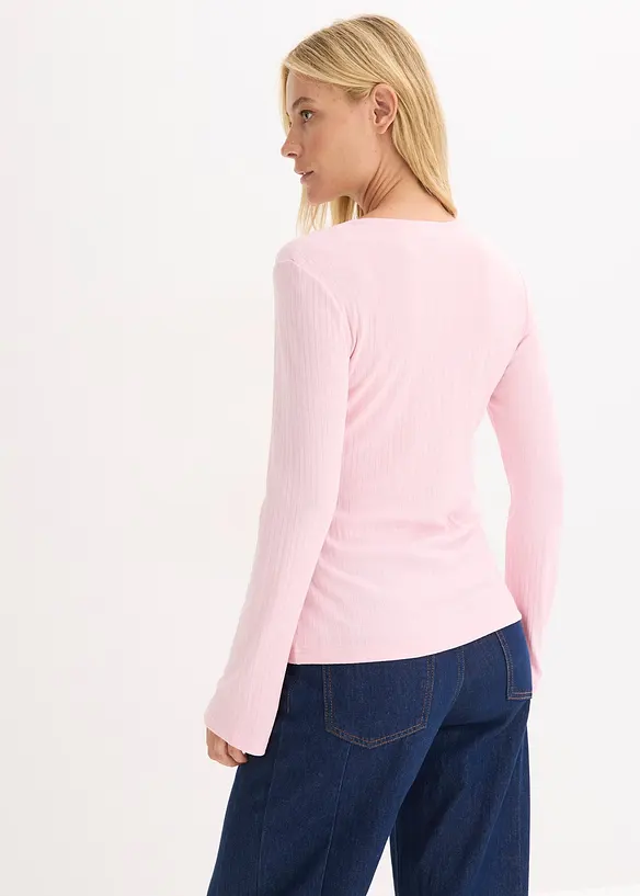 Geripptes Langarmshirt in rosa von hinten (im Anschnitt) - bonprix Geripptes Langarmshirt in rosa von hinten (im Anschnitt) - bonprix