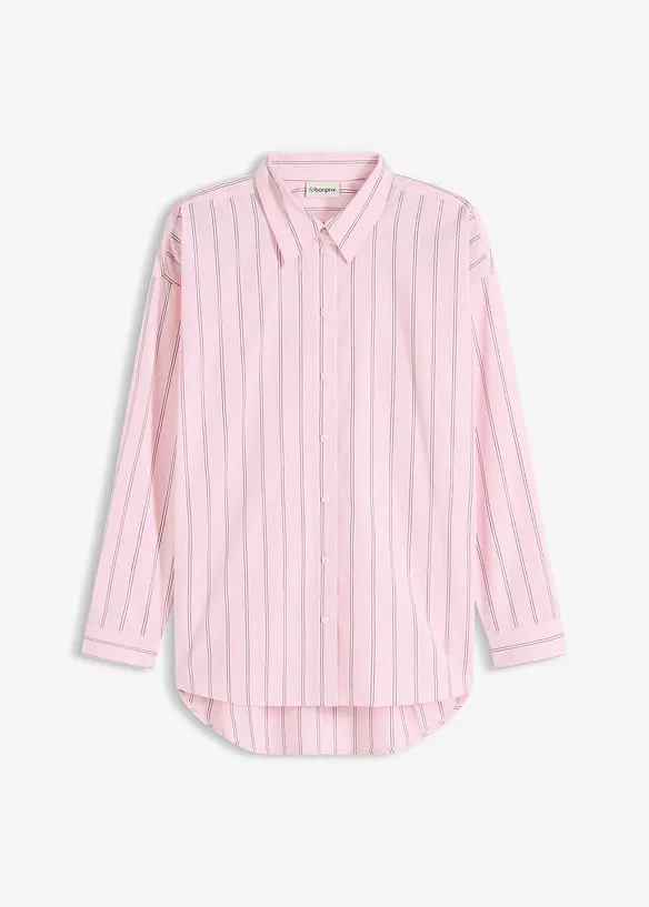 Oversize-Hemdbluse aus reiner Baumwolle in rosa von vorne - bonprix