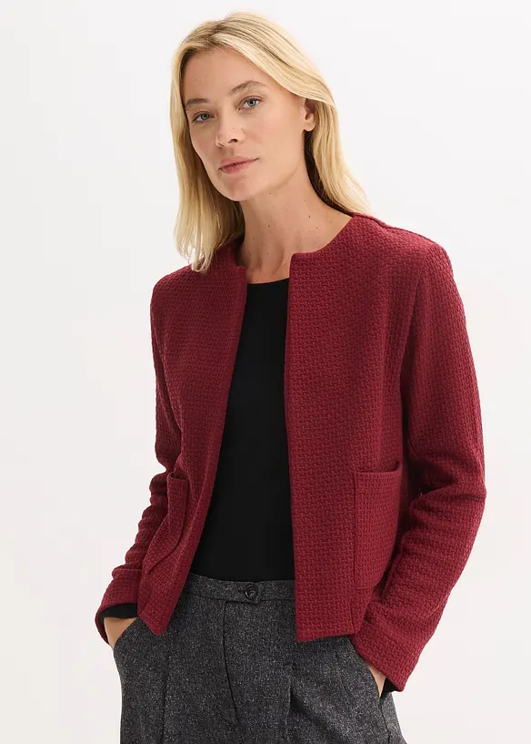 Kurzer Jersey-Blazer in rot von vorne (im Anschnitt) - bonprix Kurzer Jersey-Blazer in rot von vorne (im Anschnitt) - bonprix